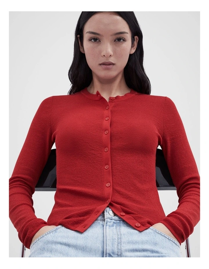 Button Through Knitted Top in Red image 1