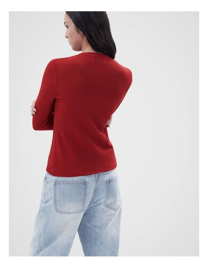 Button Through Knitted Top in Red image 2