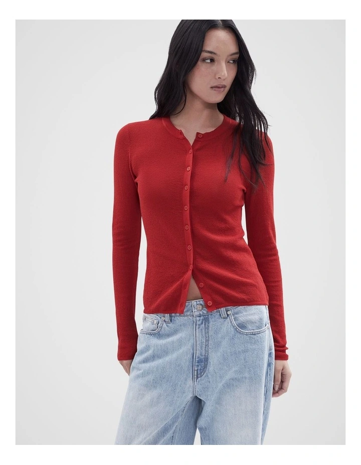 Button Through Knitted Top in Red image 3
