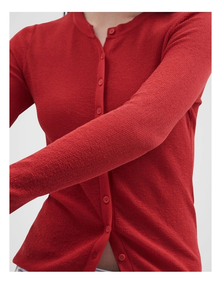 Button Through Knitted Top in Red image 4
