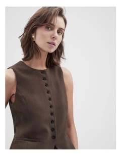 Button Detail Vest in Brown