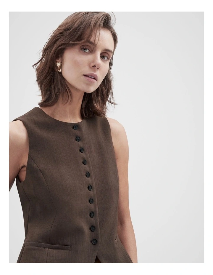 Button Detail Vest in Brown image 1