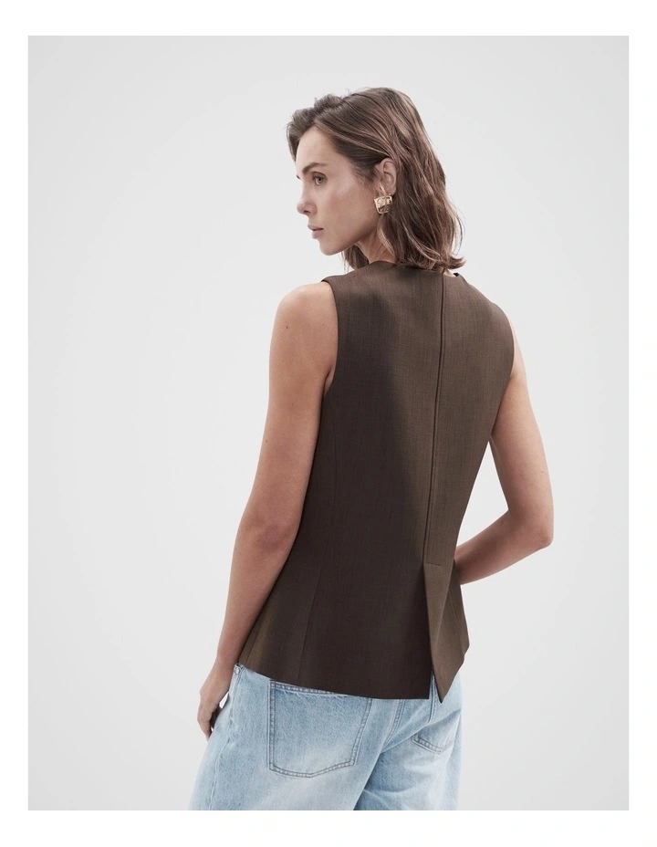 Button Detail Vest in Brown image 2