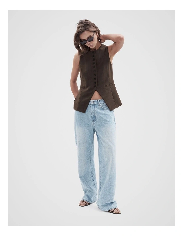 Button Detail Vest in Brown image 4