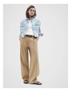 Cotton Pleat Front Pant in Beige