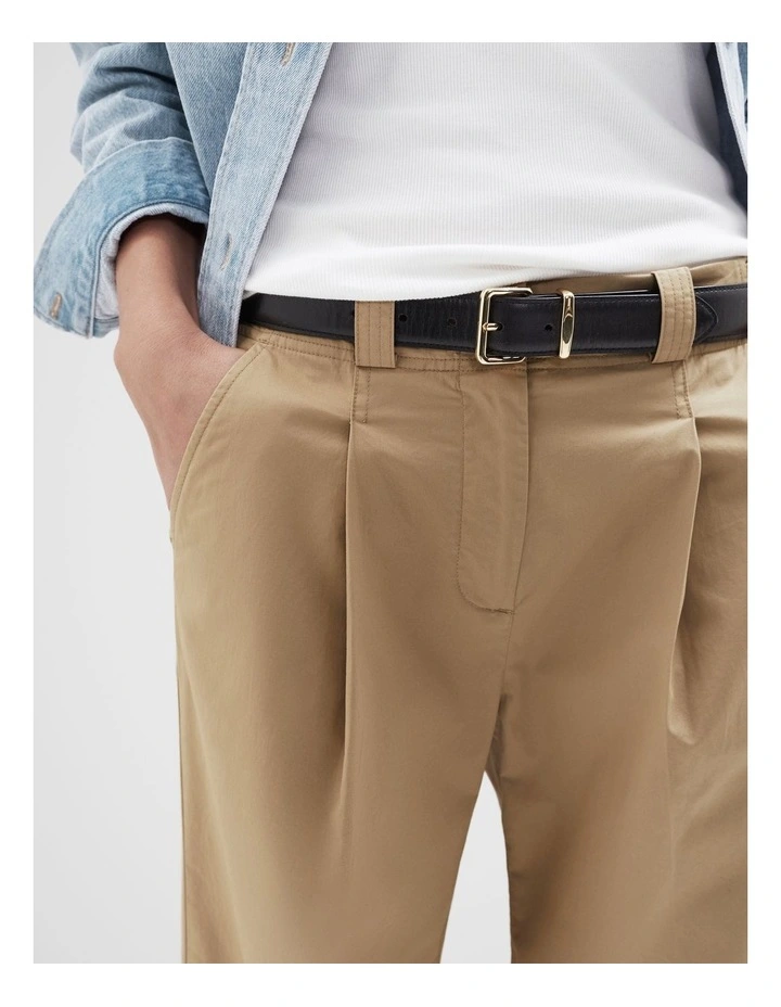 Cotton Pleat Front Pant in Beige image 3