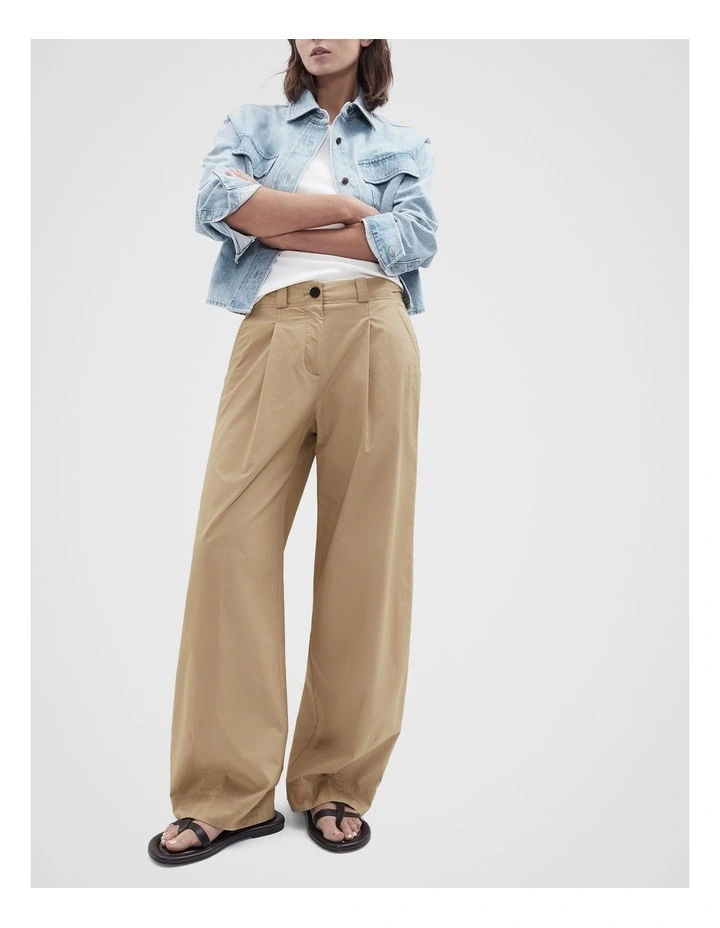 Cotton Pleat Front Pant in Beige image 4