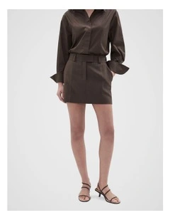 Tailored Mini Skirt in Brown