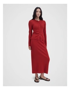 Knitted Rib Skirt in Red
