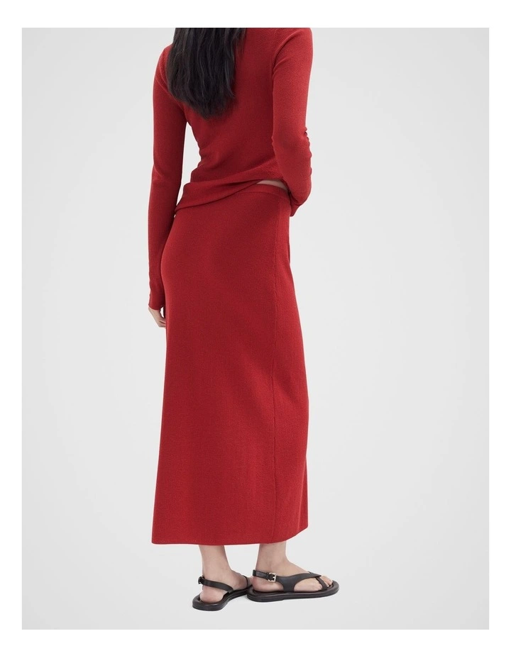 Knitted Rib Skirt in Red image 2