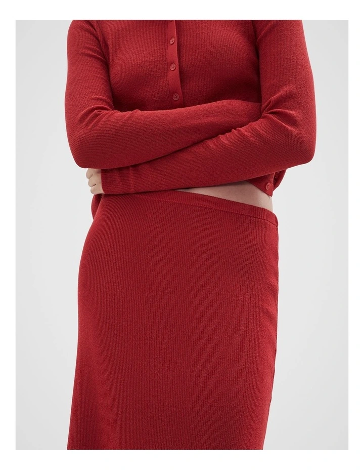 Knitted Rib Skirt in Red image 3