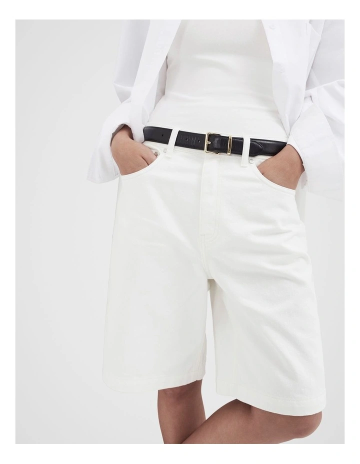 Denim Bermuda Short in White image 3