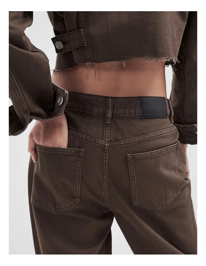 Relaxed Straight Fit Jeans in Brown image 2