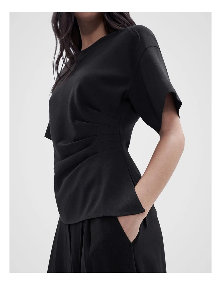 Tailored Drape Top in Black image 3