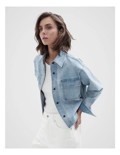 Denim Cropped Utility Shirt in Blue
