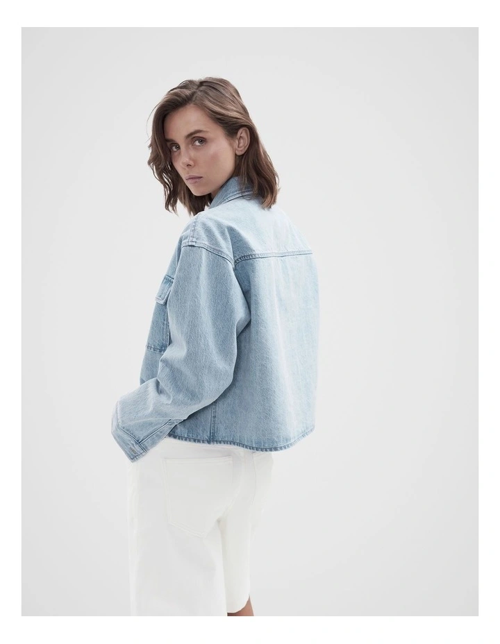 Denim Cropped Utility Shirt in Blue image 2