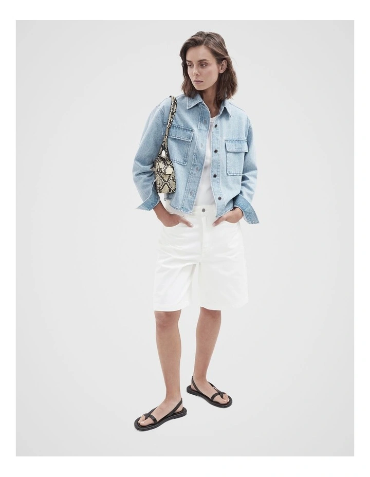 Denim Cropped Utility Shirt in Blue image 3