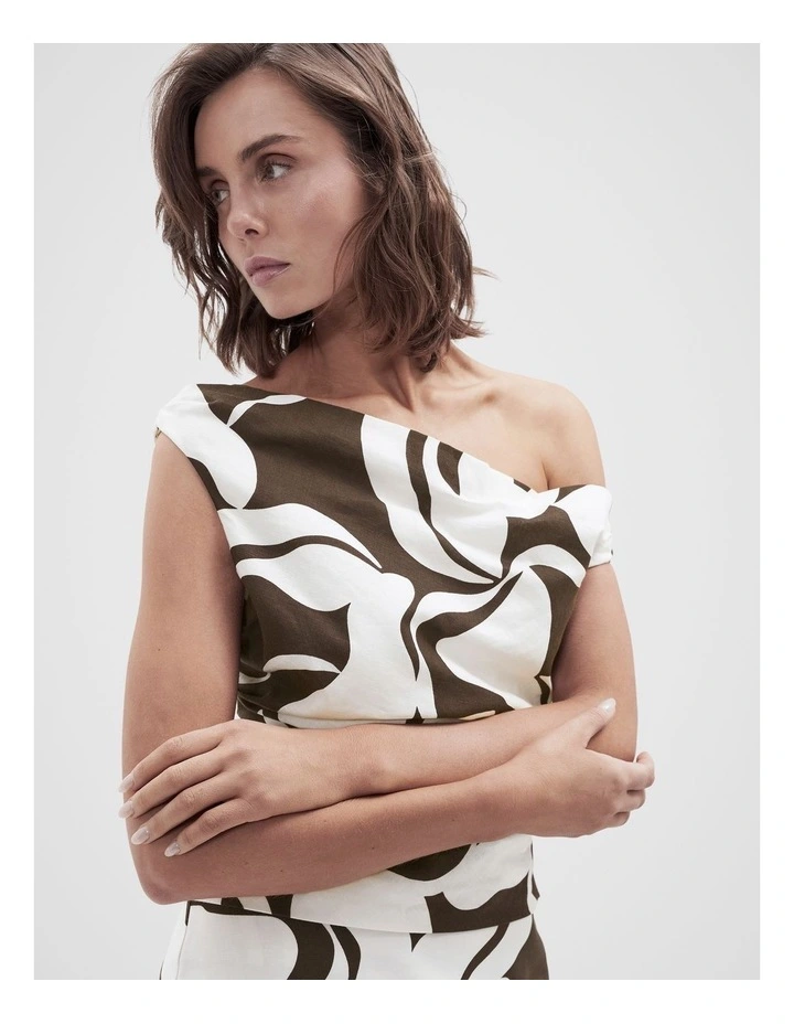 One Shoulder Top in Brown image 4