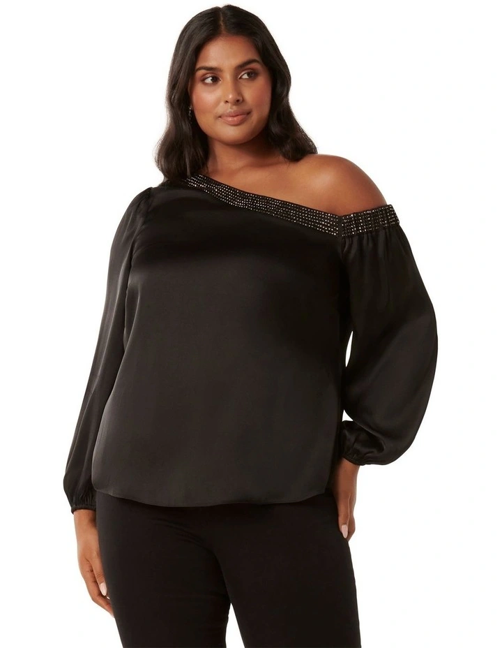 Kourt Embellished Satin Top in Black image 1