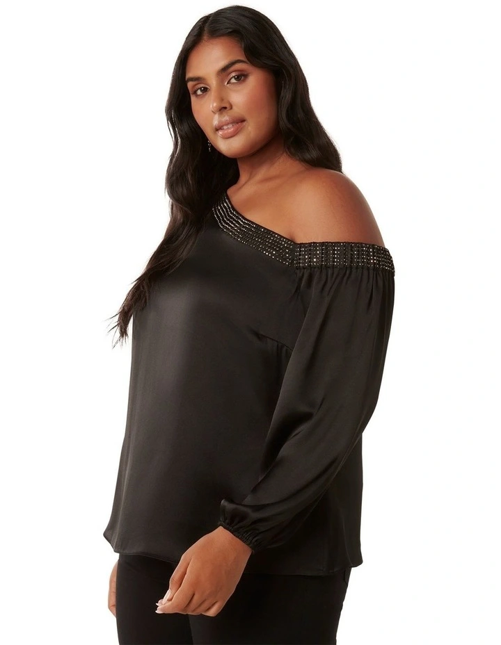 Kourt Embellished Satin Top in Black image 3