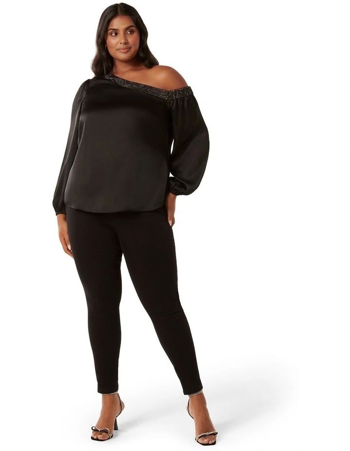 Kourt Embellished Satin Top in Black image 5