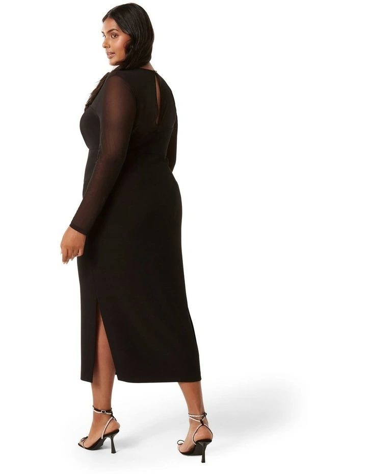 Roxy Mesh Detail Bodycon Midi Dress in Black image 2