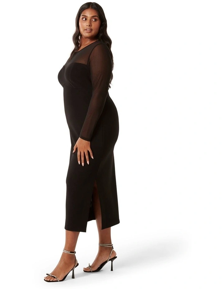 Roxy Mesh Detail Bodycon Midi Dress in Black image 3