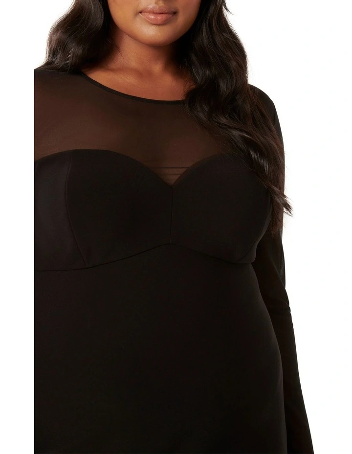 Roxy Mesh Detail Bodycon Midi Dress in Black image 4