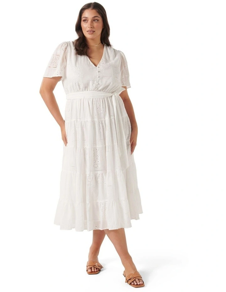 Zadie Flutter Sleeve Midi Dress in White image 1