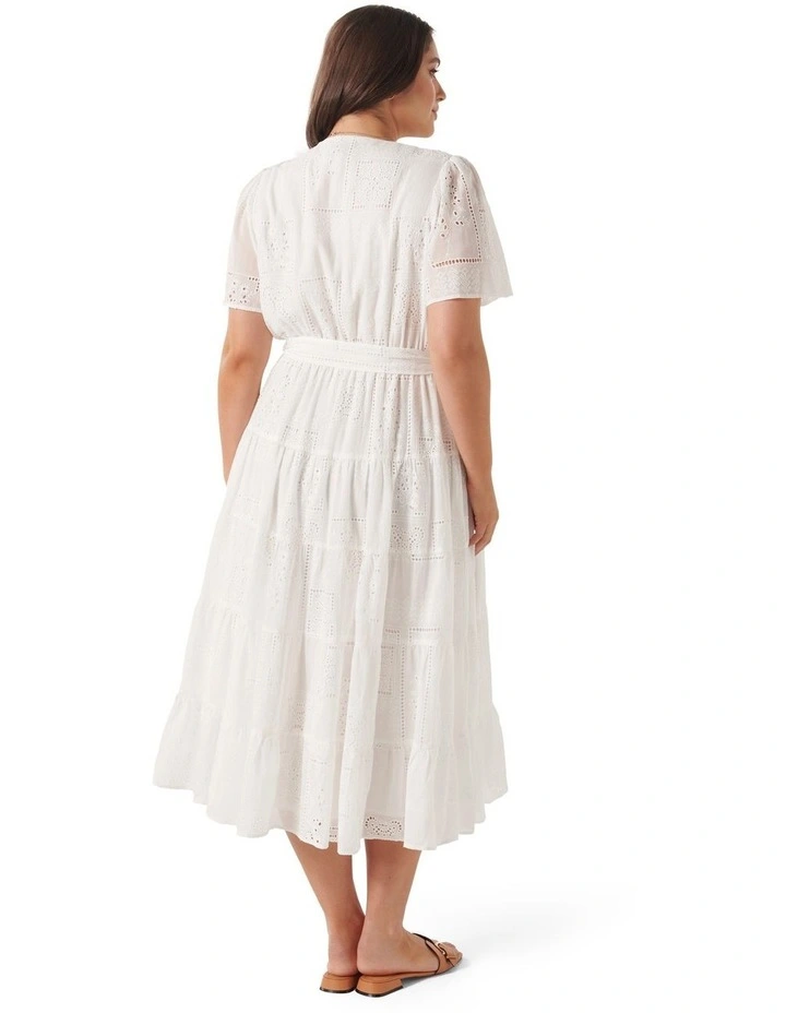 Zadie Flutter Sleeve Midi Dress in White image 2