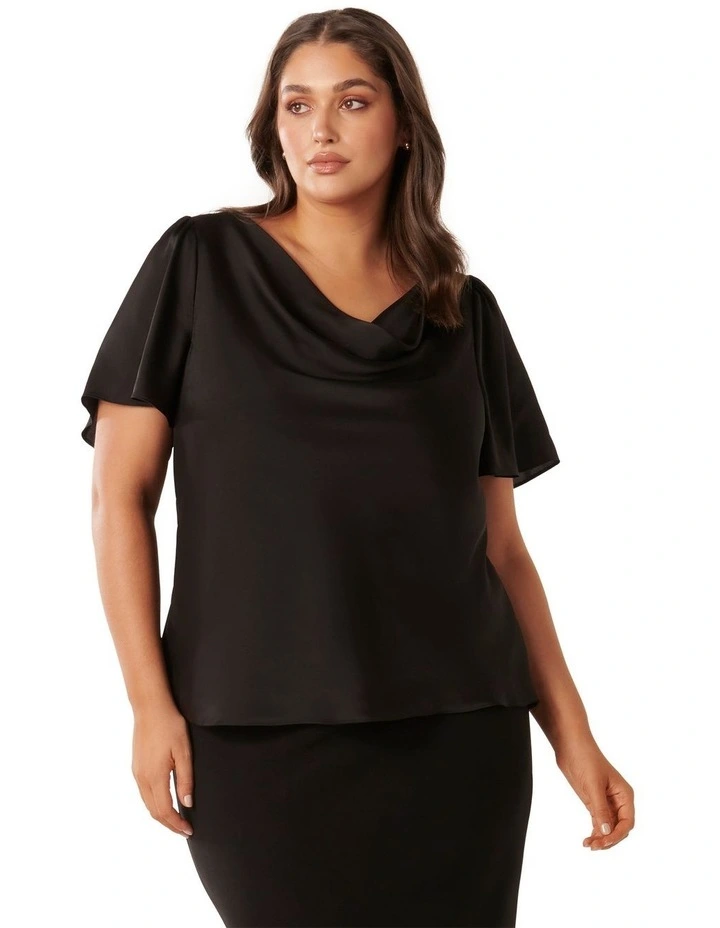 Cathy Cowl Flutter Sleeve Top in Black image 1