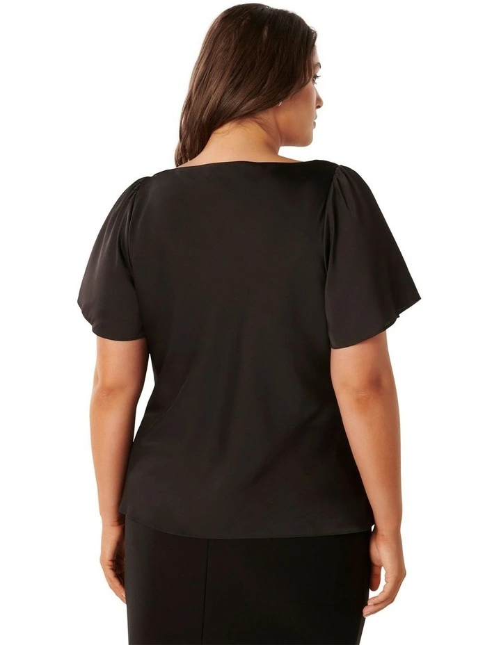 Cathy Cowl Flutter Sleeve Top in Black image 2
