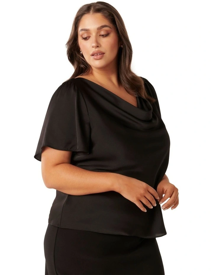 Cathy Cowl Flutter Sleeve Top in Black image 3