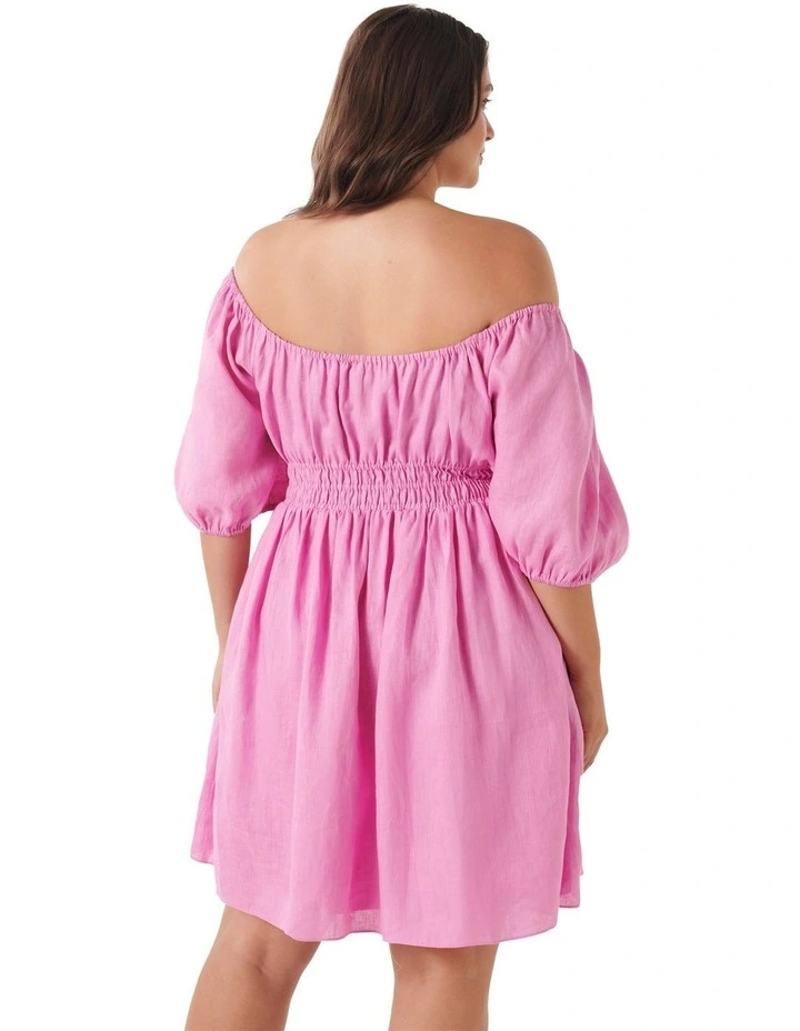 Mary Jane Off Shoulder Mini Dress in Pink image 2