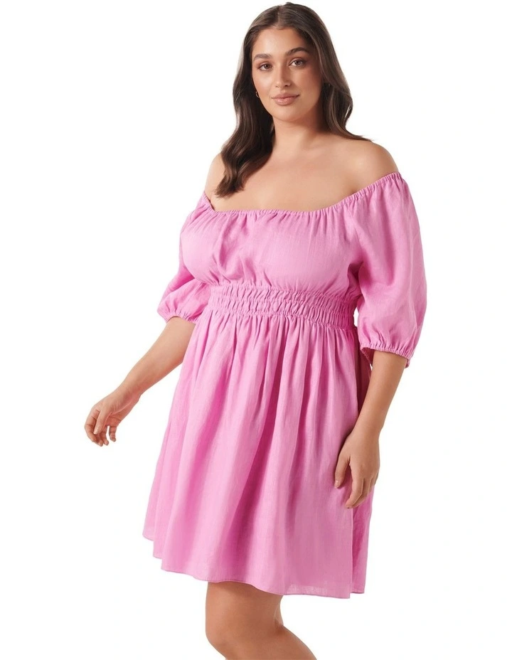 Mary Jane Off Shoulder Mini Dress in Pink image 3