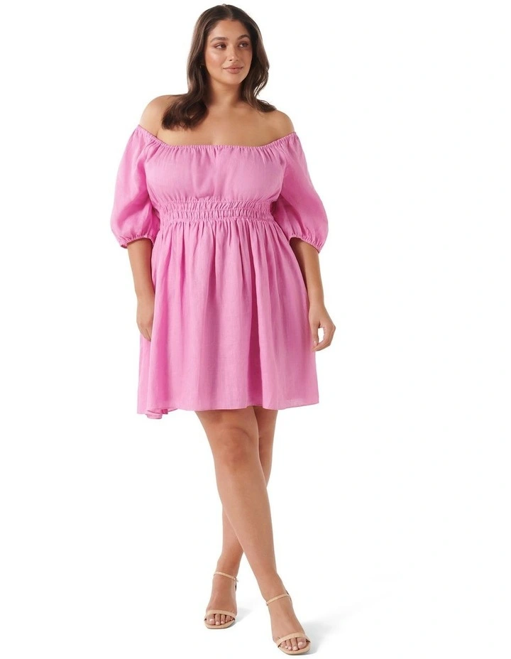 Mary Jane Off Shoulder Mini Dress in Pink image 5