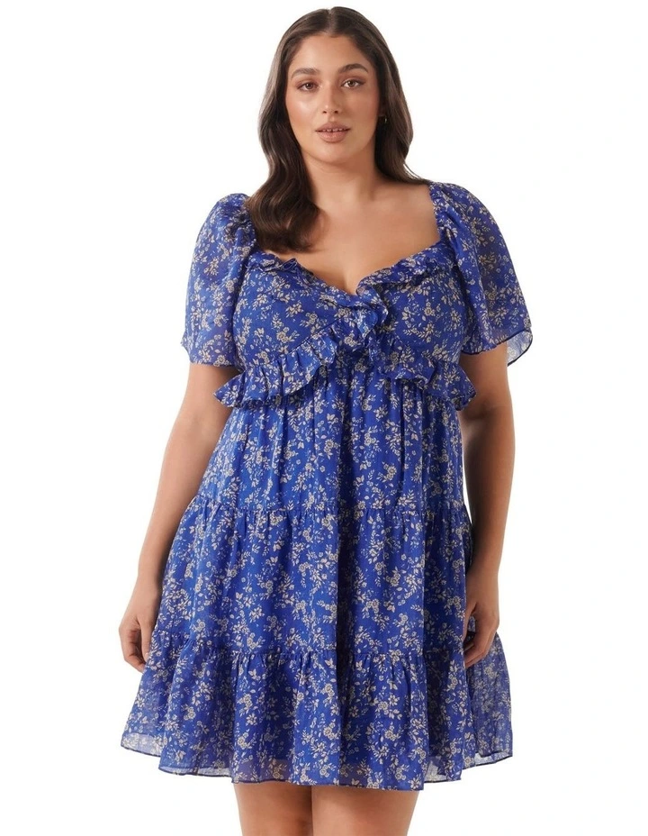 Alek Ruffle Trim Mini Dress in Blue image 1