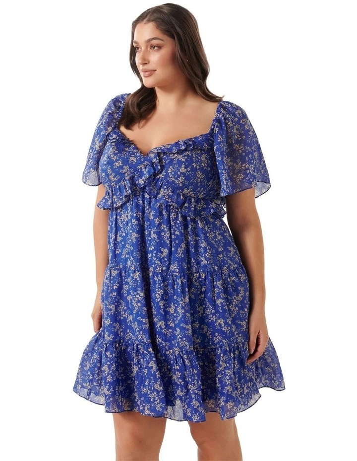 Alek Ruffle Trim Mini Dress in Blue image 3