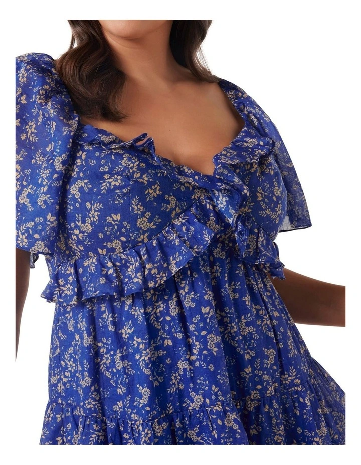 Alek Ruffle Trim Mini Dress in Blue image 4