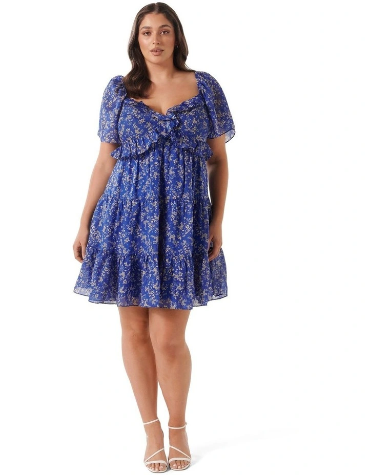 Alek Ruffle Trim Mini Dress in Blue image 5