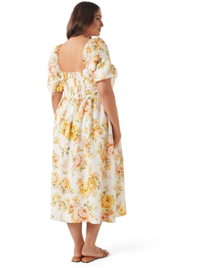 Destiny Ruched Midi Dress in White Floral image 2