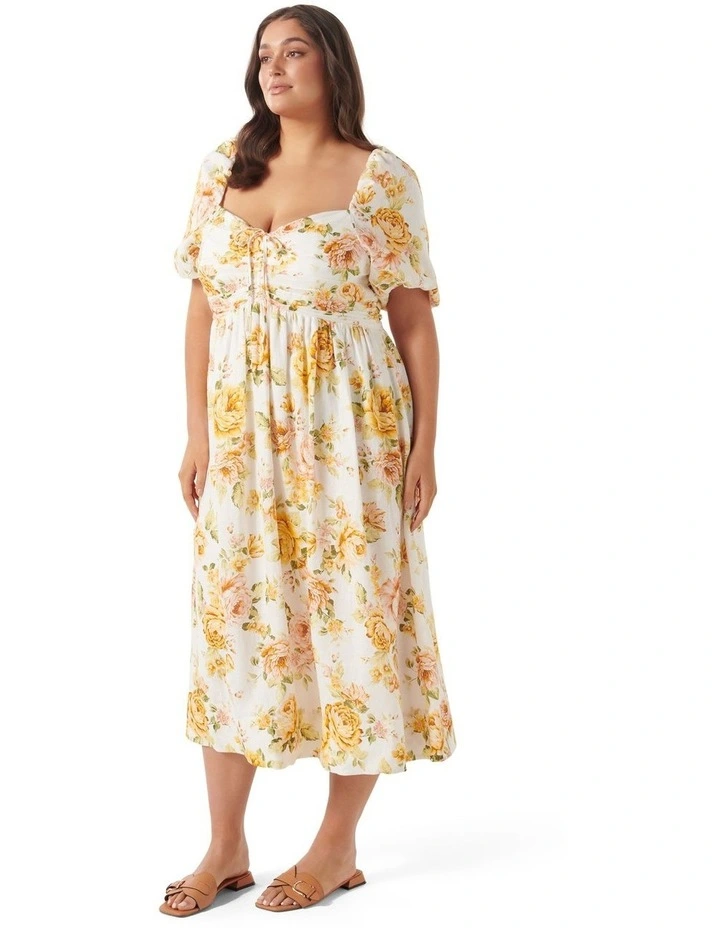 Destiny Ruched Midi Dress in White Floral image 3
