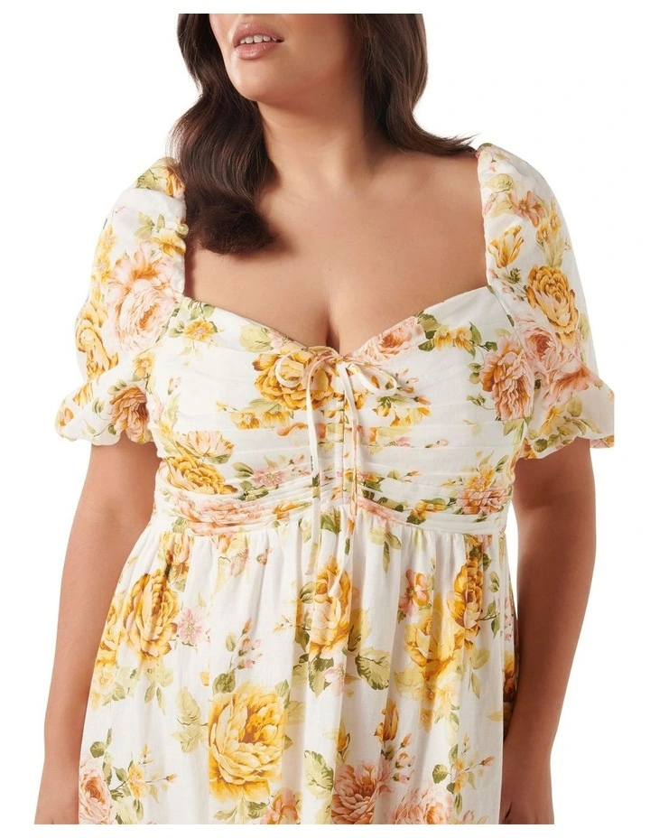 Destiny Ruched Midi Dress in White Floral image 4