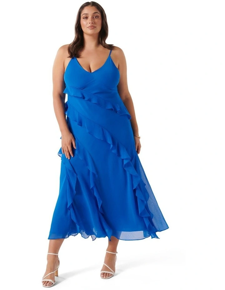 Poppy Asymmetrical Ruffle Gown in Blue image 1