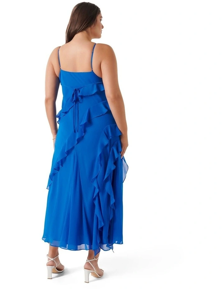 Poppy Asymmetrical Ruffle Gown in Blue image 2