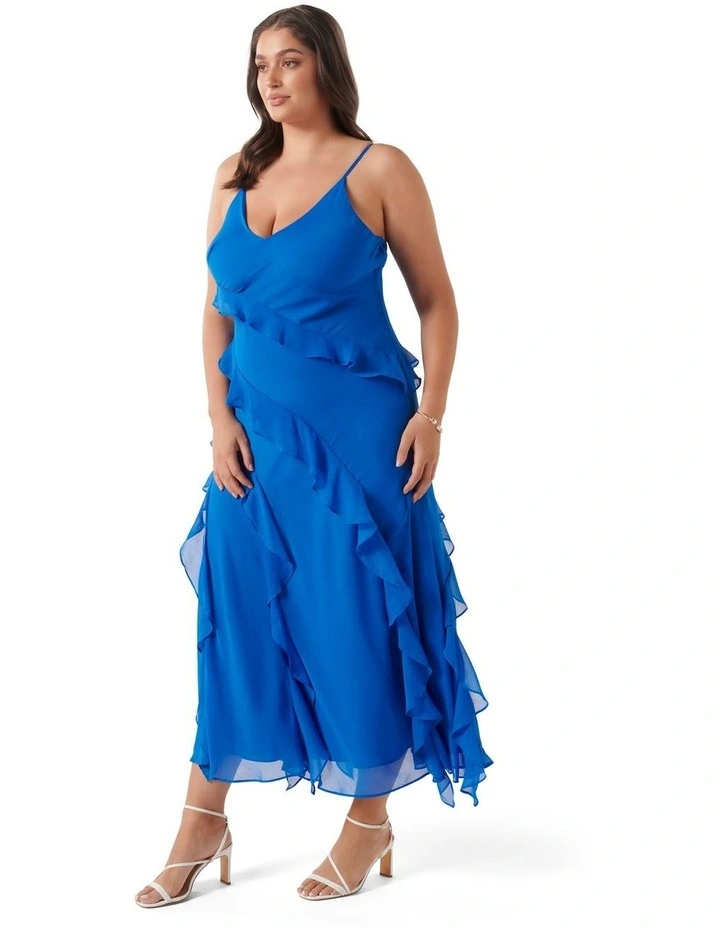 Poppy Asymmetrical Ruffle Gown in Blue image 3