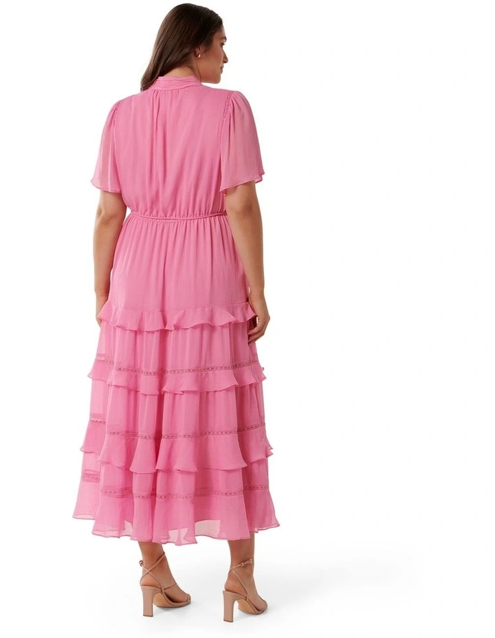 Julie Short Sleeve Trim Midi Dress in Pink image 2