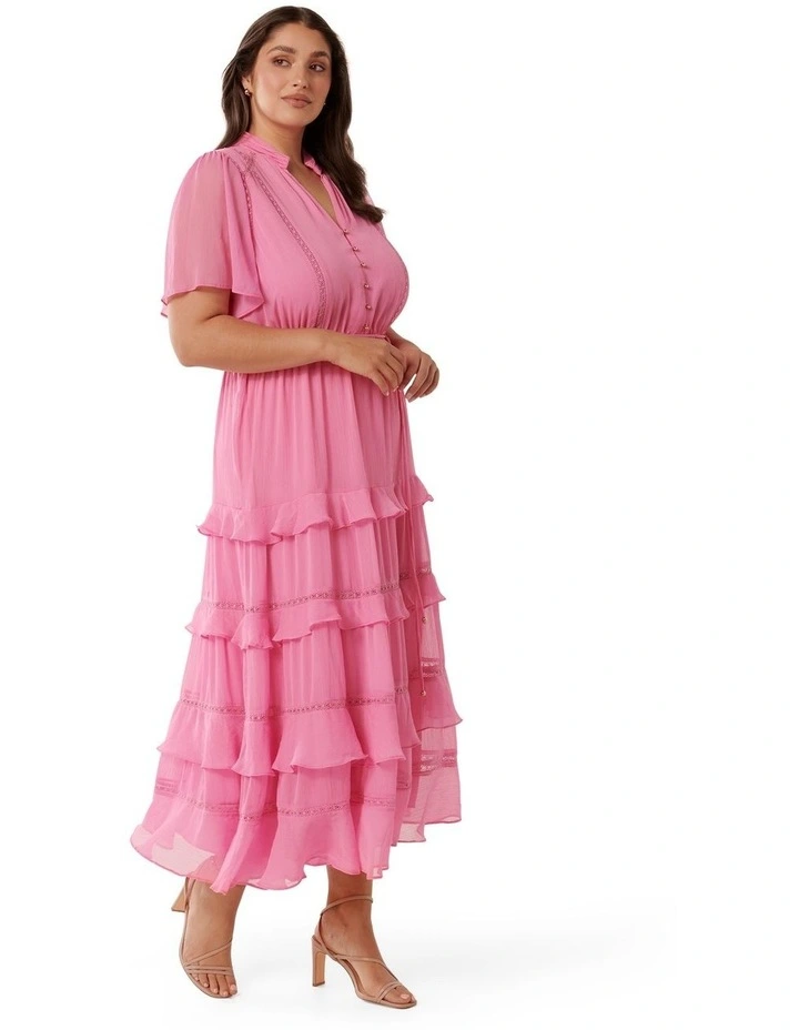 Julie Short Sleeve Trim Midi Dress in Pink image 3