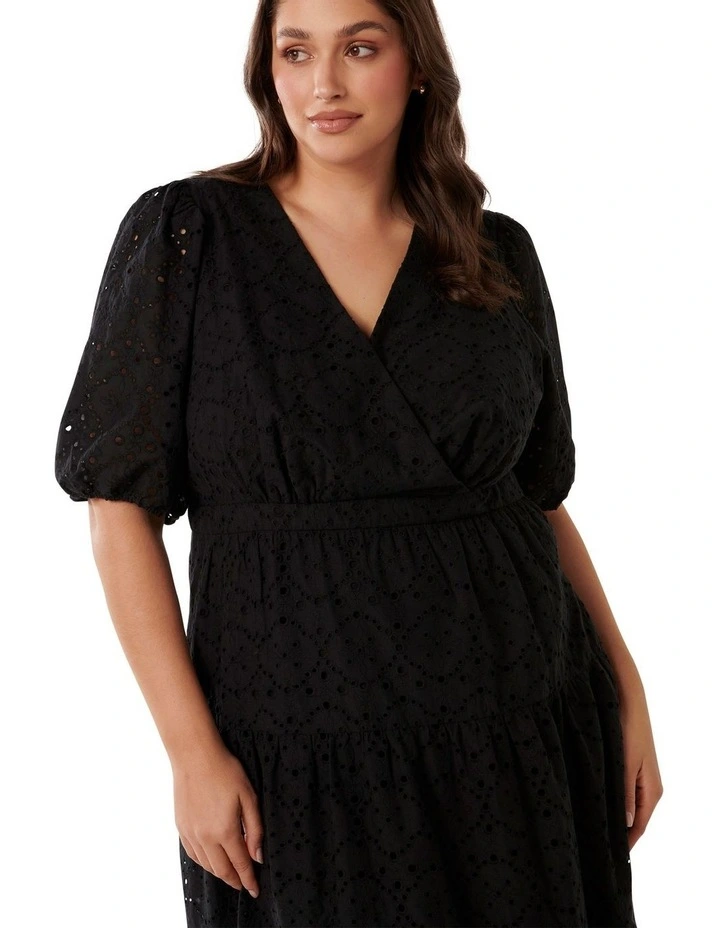Forever New Curve Belle Broderie Midi Dress in Black | MYER
