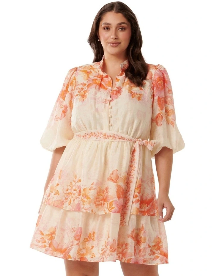 Isla Printed Tiered Mini Dress in Orange image 1